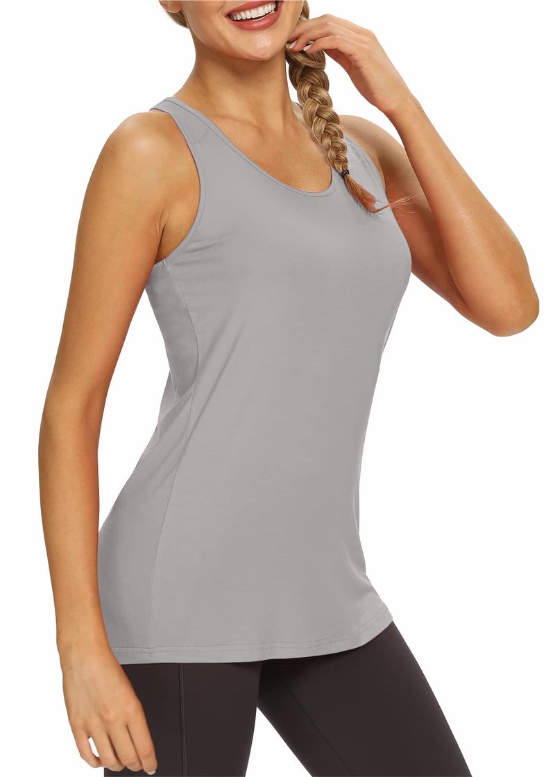 Mippo Womens Workout Tops Athletic Tank Tops Yoga Shirts Exercise Sports Tank Long Shirts Work Out Clothes for Women Gray M - Image 4